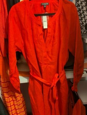 J. Crew Red Long-Sleeve Mini Dress with Tie Waist